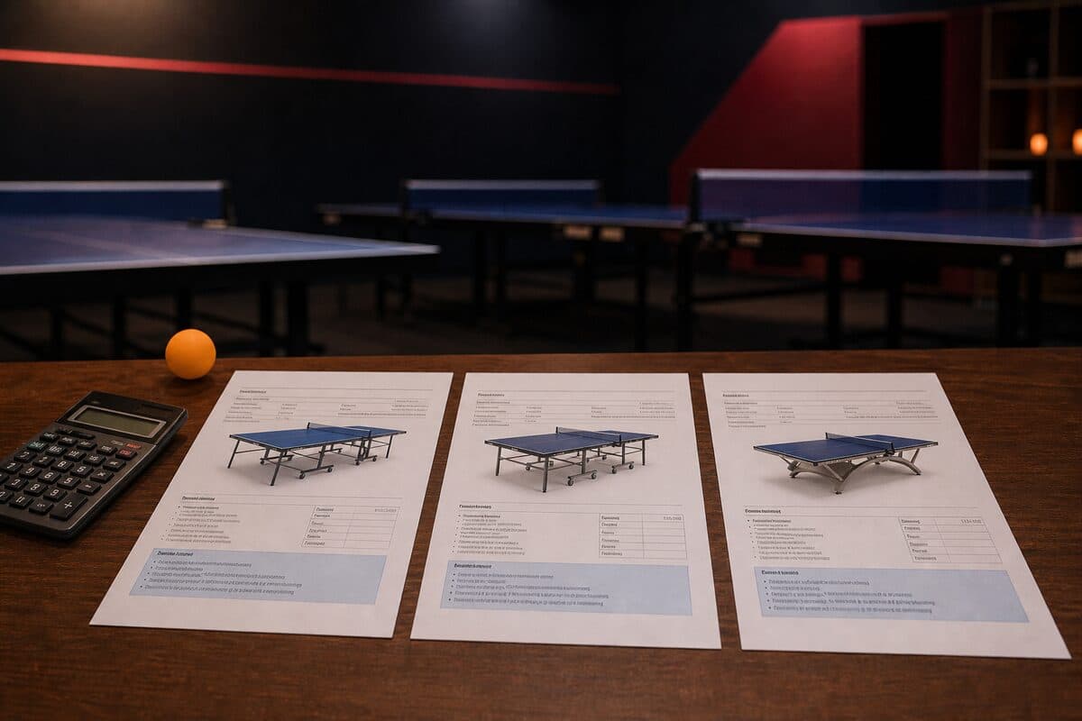 Plusieurs devis matériel de ping comparés sur un bureau de club