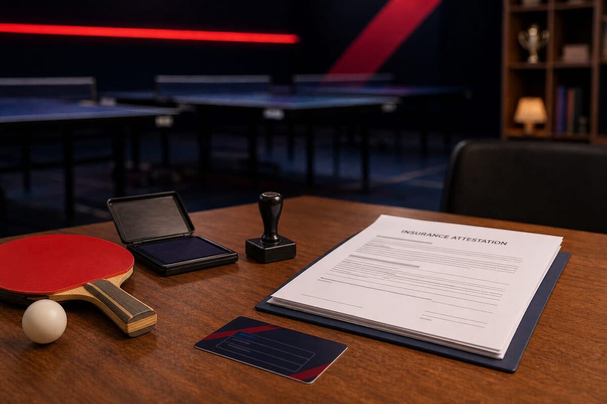 Attestation d'assurance et carte de club posées près d'une raquette