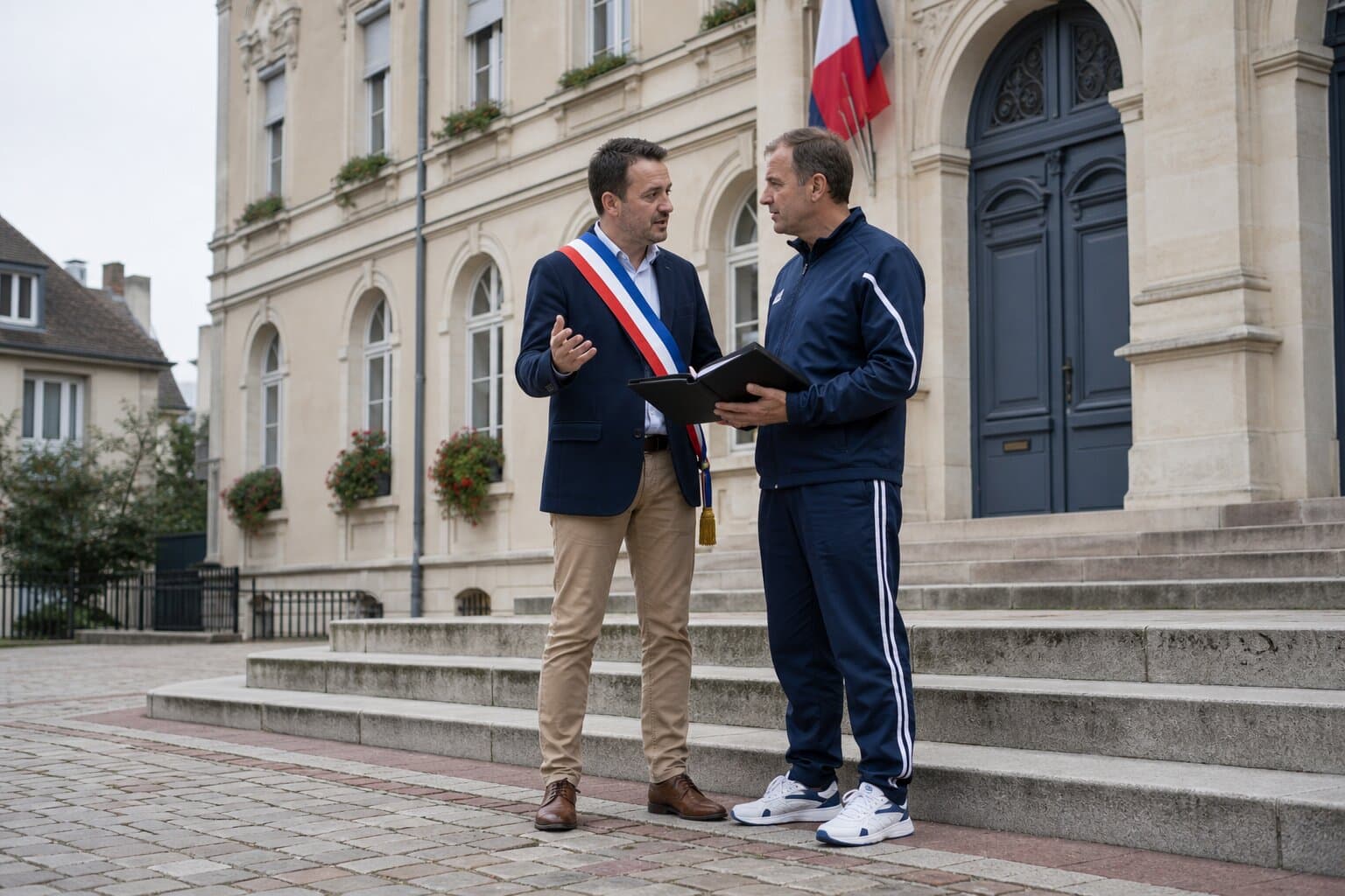 Échange devant la mairie pour une demande de subvention